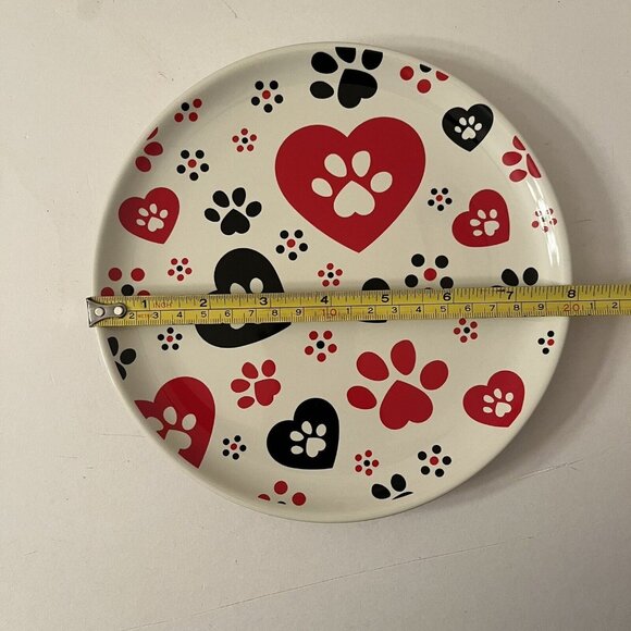 New Temp-tations Seasonal Salad Plate 8" Pawfetti Black Red Hearts Paw Prints - Picture 3 of 4